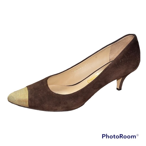 SALVATORE FERRAGAMO Suede Pumps Brown Sz 9 - Picture 1 of 8